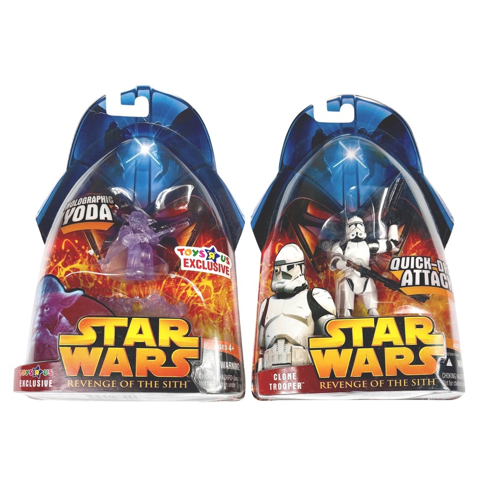 Toys "R" Us Exclusive HOLOGRAPHIC YODA & CLONE TROOPER Star Wars Action Figures